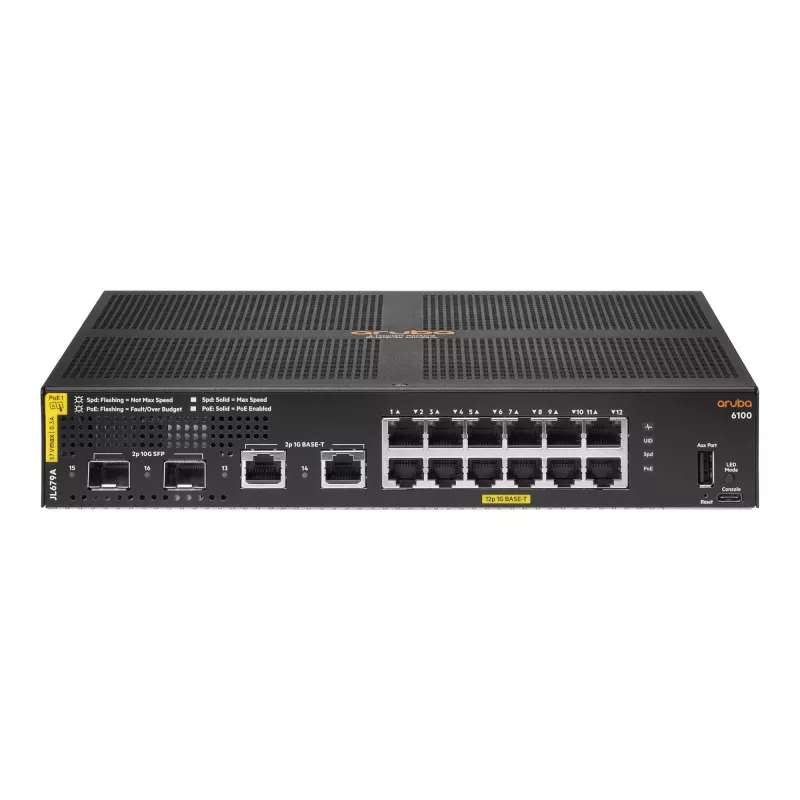 HPE Aruba Networking 6100 12G Class4 PoE 2G/2SFP+ 139W Managed L3 Gigabit Ethernet (10/100/1000) Power over Ethernet (PoE) 1U Negro