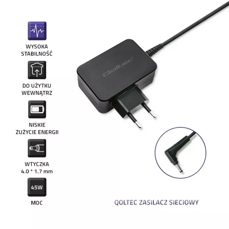 Fuente de alimentación QOLTEC 45W 20V 2,25A para dispositivos portátiles, modelo 52393