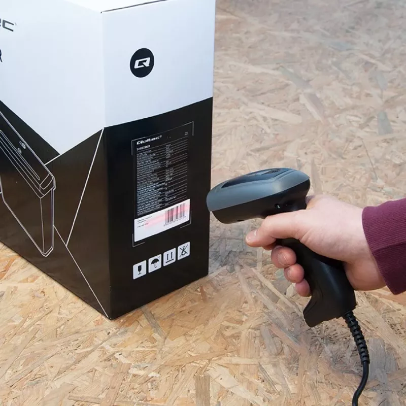 Lector de códigos de barras de mano QOLTEC 50863 — escáner 1D/2D, USB con cable, sensor LED, negro, 5V, cable de 1,8 m