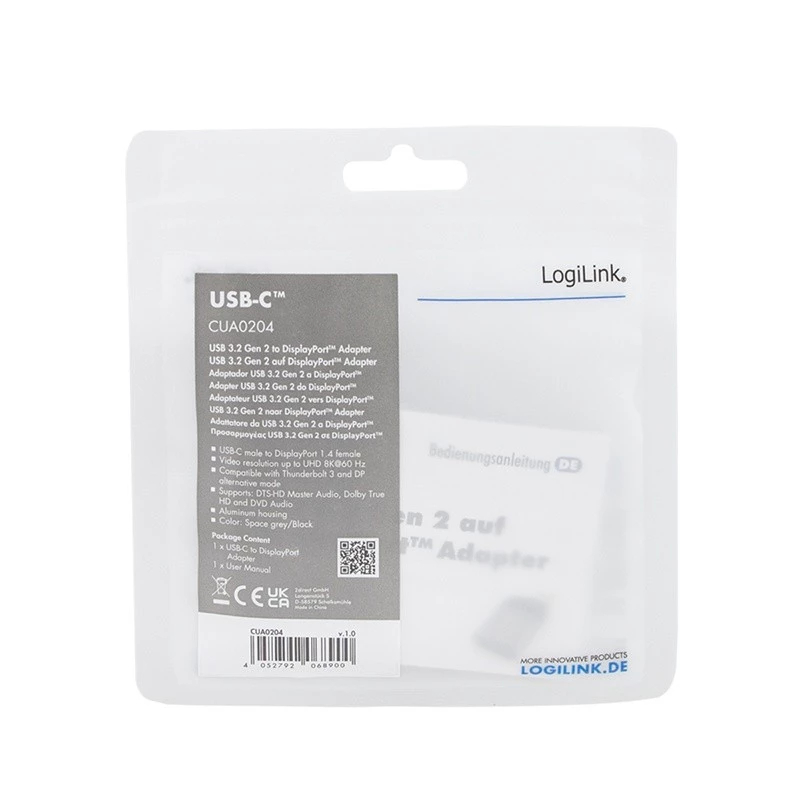 LogiLink CUA0204 adaptador USB-C a DisplayPort negro gris