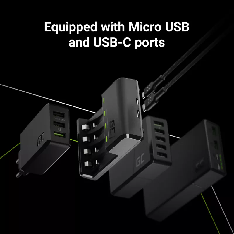 Cargador de pilas Green Cell GC VitalCharger USB, 4 ranuras, AA/AAA, alimentado por USB, negro