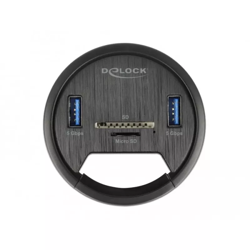 DeLOCK 64152 hub USB 3.2 Gen 1, 2 puertos, con lector de tarjetas SD/microSD