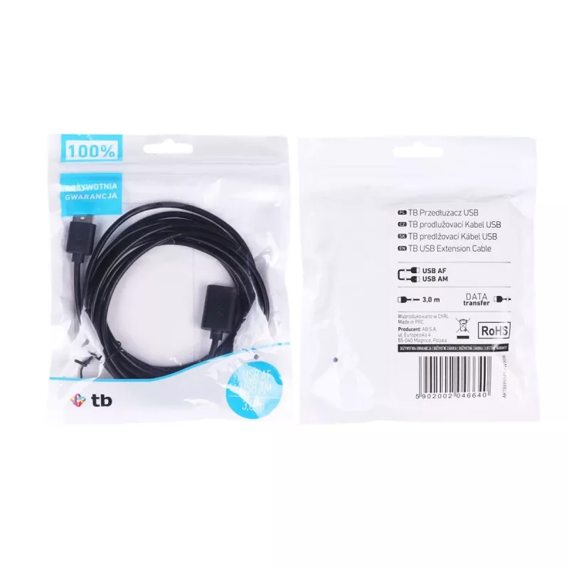 Cable alargador USB AM-AF 1,8 m negro