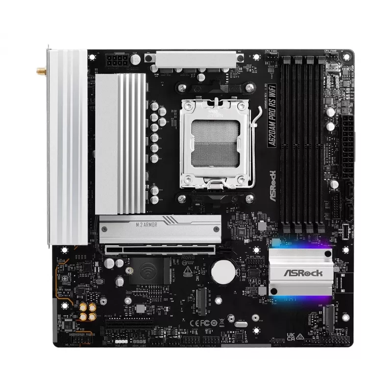 Placa base ASROCK A620AM PRO RS WIFI AM5 microATX, AMD A620, 4×DDR5, Wi-Fi, HDMI, DP, 3×M.2, 2×SATA, audio 7.1, LAN 1 Gb