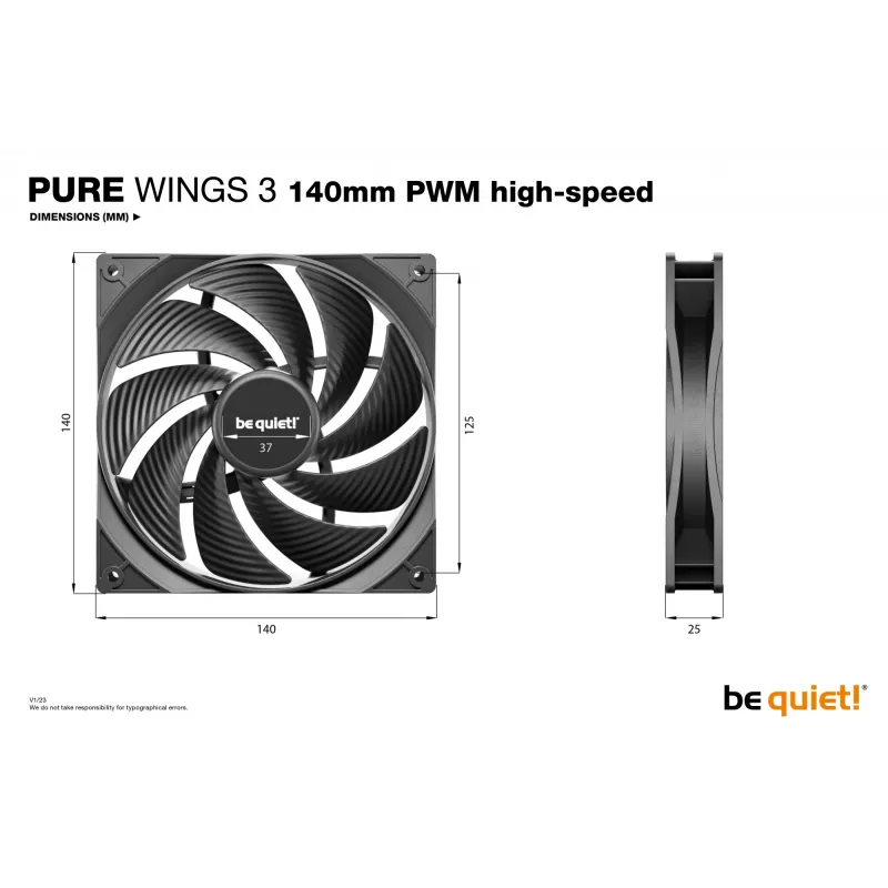be quiet Pure Wings 3 140mm PWM Ventilador de carcasa de alta velocidad para ordenador 14 cm Negro 1 ud.