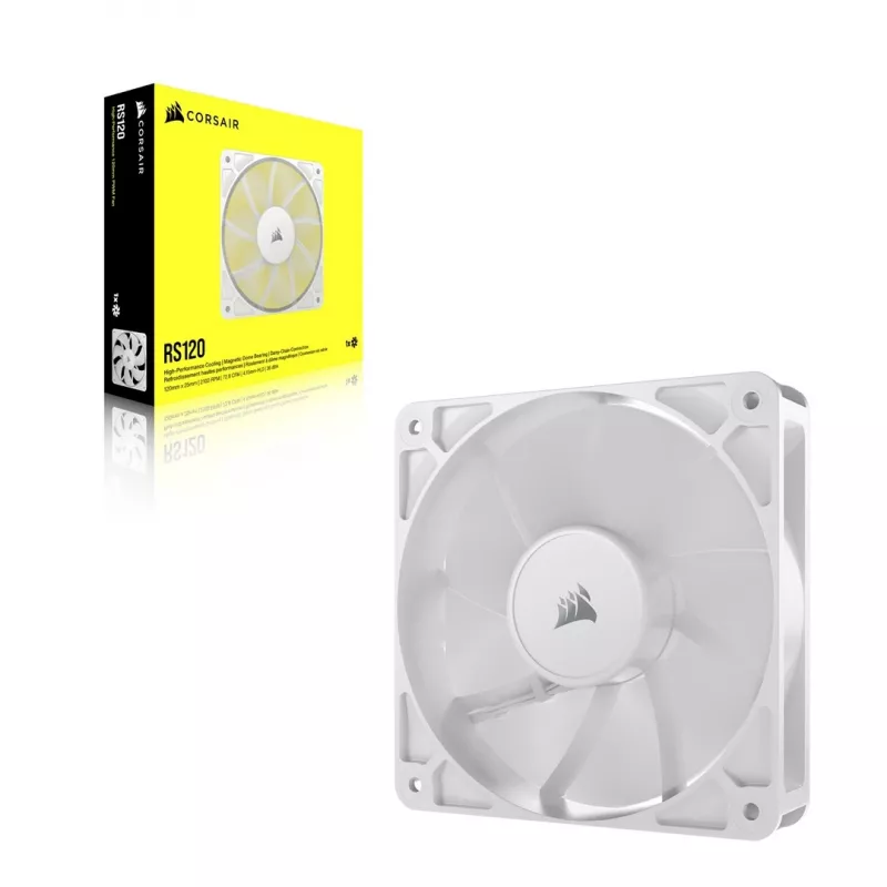 Corsair RS120 CO-9050192-WW ventilador PWM para caja de 120 mm, 420–2100 RPM, paquete individual, blanco
