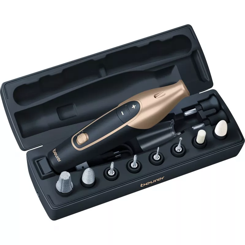 Aparato de cuidado de uñas Beurer MP 84 Special Edition oro — set eléctrico de manicura/pedicura, compacto para uso doméstico