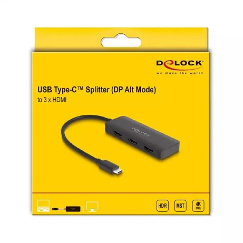 Splitter USB Type-C DeLOCK DP Alt Mode a 3 x HDMI MST 4K 60 Hz