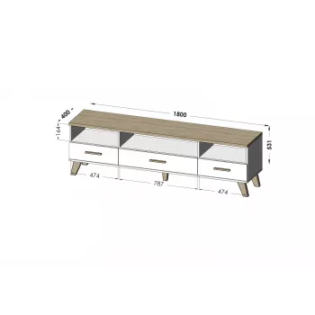 Soporte de TV Cama LOTTA 180cm blanco + roble sonoma