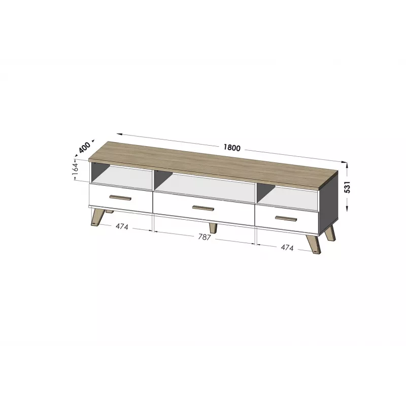 Soporte de TV Cama LOTTA 180cm blanco + roble sonoma