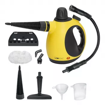 Limpiador a vapor portátil CLATRONIC DR 3653 — depósito de agua de 0,25 L, 1050 W, 3,5 bar, cable de 5 m, amarillo