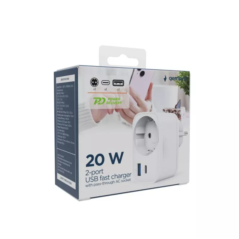CARGADOR USB UNIVERSAL 20W BLANCO/2P AC TA-ACPDQC20-01-W GEMBIRD