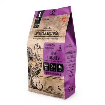 Pienso seco para perros wiejskazagroda pavo con manzana, receta de pavo, alimento completo para perros adultos, 2 kg, sin cereales