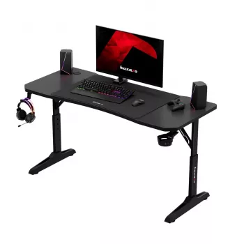 Escritorio gaming huzaro Hero 3.6 — rectangular 1400×600 mm, altura ajustable 560–790 mm, negro, patas en H, tablero de 15 mm