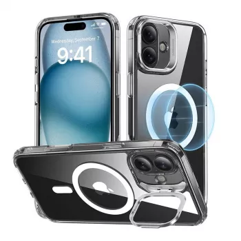 Funda para móvil ESR Classic Hybrid para iPhone 16 Plus — transparente con soporte integrado