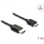 Cable HDMI DELOCK 81687 — 1 m, HDMI tipo A (conector macho) a HDMI tipo C (Mini, conector macho), 48 Gbit/s, hasta 7680×4320, contactos dorados, negro