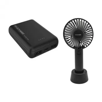 Ventilador portátil y batería portátil RealPower PB-10000 mini HD 10000mAh — pack móvil