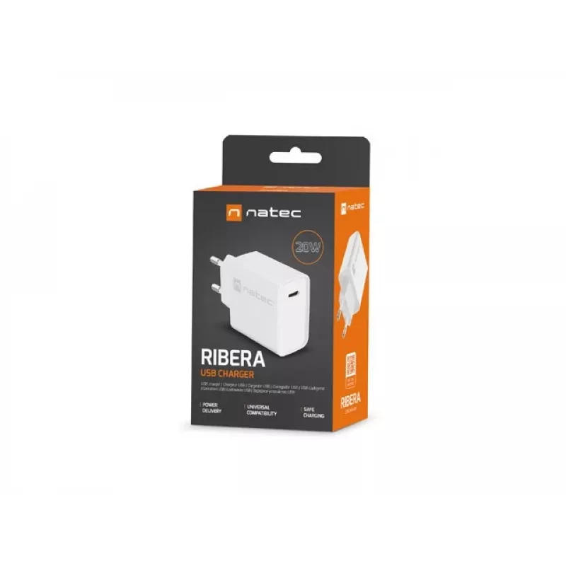 Cargador rápido USB-C para interiores NATEC RIBERA 12V 20W Quick Charge 3.0 blanco