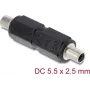 Adaptador de conector hueco DC DELOCK 5,5 x 2,5 mm hembra a hembra con rosca, recto, negro