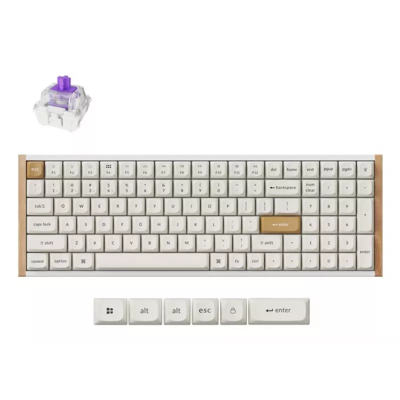 Teclado mecánico Keychron K4 HE 96% QWERTY — USB, RF Wireless y Bluetooth, 100 teclas, RGB, Blanco/Madera