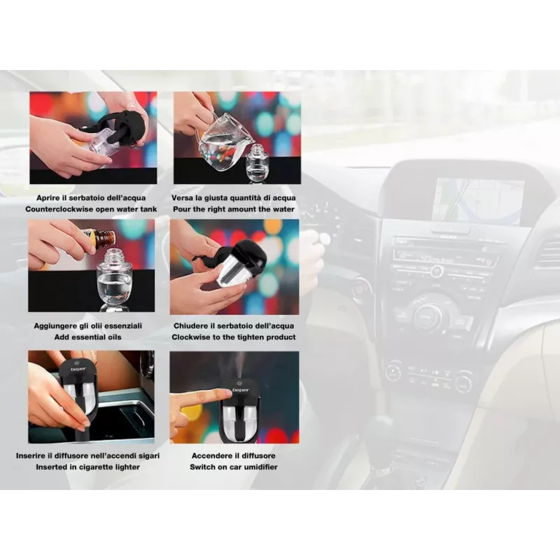 Beper P205DIF100 Difusor de aromas y humidificador para coche, 2 modos de nebulización
