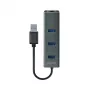 Hub USB-A SAVIO con RJ-45 Gigabit Ethernet AK-57 — 3× USB-A + RJ-45, host USB 3.2 Gen 1 Micro‑B, 5 Gbit/s, 4 puertos, gris