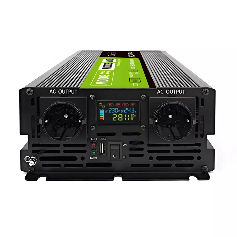 Inversor de coche Green Cell INVGC24P3000LCD 24V 3000W onda senoidal pura, 230V 50Hz, LCD, tipo F