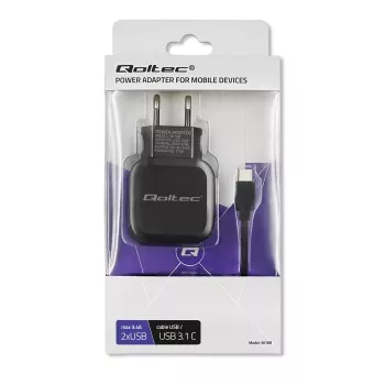Qoltec 50188 Cargador para dispositivos móviles Portátil, Smartphone, Smartwatch, Tablet, Teléfono, Universal Negro AC, DC Interior