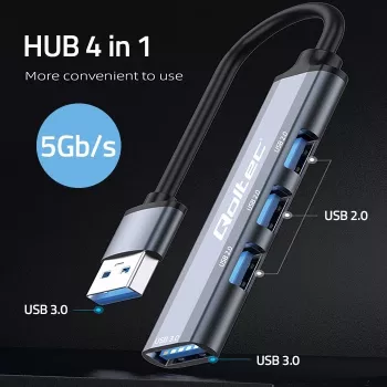 Hub USB QOLTEC 53793 — entrada USB 3.0, 3 conectores USB 2.0