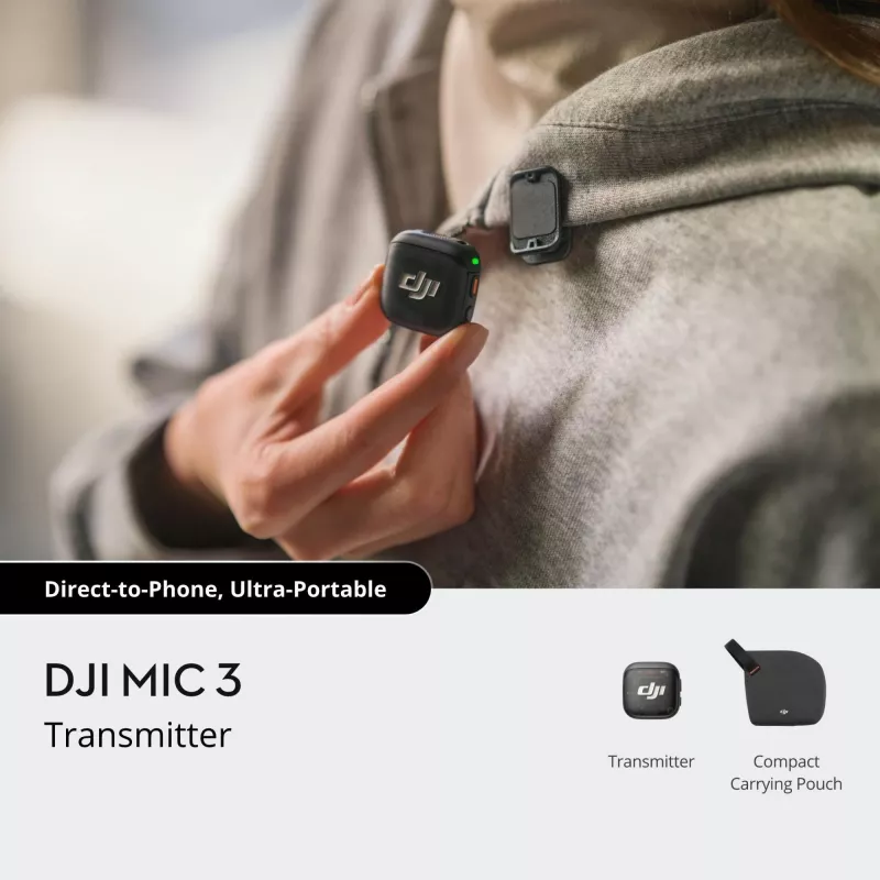 Transmisor de petaca inalámbrico DJI MIC 3 – compacto transmisor de micrófono portátil, negro/gris