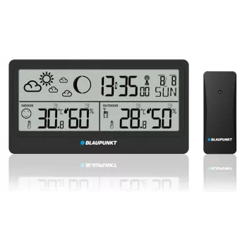 Estación meteorológica BLAUPUNKT WS20BK — pantalla de temperatura y humedad interior/exterior, negro, 1 sensor, LCD, a pilas