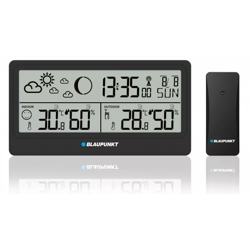 Estación meteorológica BLAUPUNKT WS20BK — pantalla de temperatura y humedad interior/exterior, negro, 1 sensor, LCD, a pilas