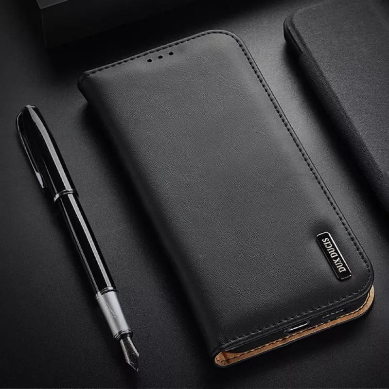 Funda de cuero Dux Ducis Hivo con solapa, cartera de cuero natural para tarjetas y documentos, Samsung Galaxy S22+ (S22 Plus), negra