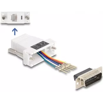 DeLOCK D-Sub 15 polos conector macho a conector hembra RJ12 set de montaje blanco