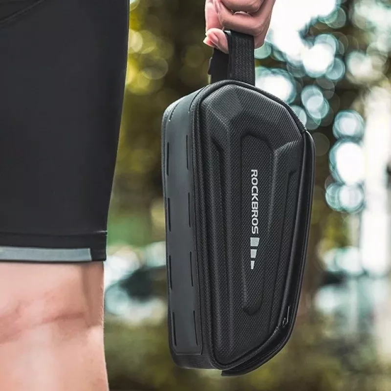 Bolsa de cuadro para bicicleta Rockbros modelo con capacidad de 1,7 l, compartimento para teléfono, negro