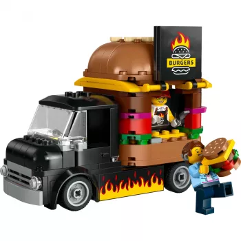 LEGO City Furgoneta de hamburguesas, camión de comida, juguete para niños y niñas a partir de 5 años, vehículo de construcción, set de cocina con minifigura de vendedor y accesorios