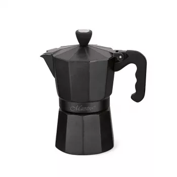 Cafetera moka Maestro MR-1666-3 negra, cafetera manual de aluminio para 3 tazas, 150 ml, negra