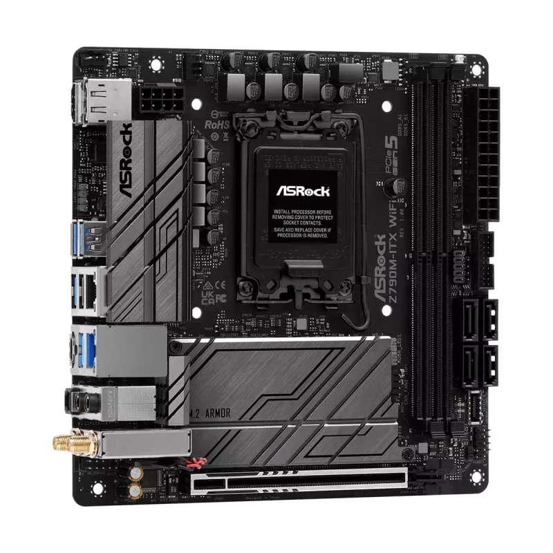 Placa base ASRock Z790M-ITX WiFi — Intel Z790, LGA 1700, mini ITX, DDR5, 2x DIMM, 64GB, 2.5Gb LAN, Wi-Fi 6E