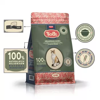 FOLK Pato de Gran Polonia con manzanas, codorniz y arenque - Comida seca para gatos - 1,6 kg