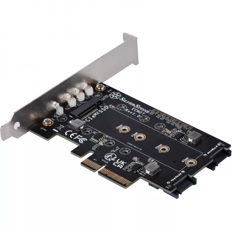 Tarjeta adaptadora Silverstone SST-ECM27 M.2/SATA, PCIe 4.0, 1x M-Key, 2x SATA 6G - Low Profile