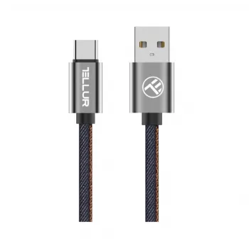 Cable de datos USB Tellur USB a Type-C 1 m, denim, cable trenzado de 1 m para carga y transferencia de datos