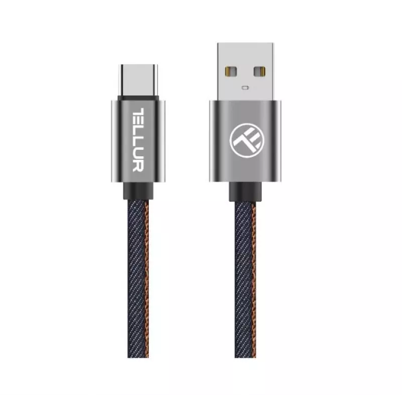 Cable de datos USB Tellur USB a Type-C 1 m, denim, cable trenzado de 1 m para carga y transferencia de datos