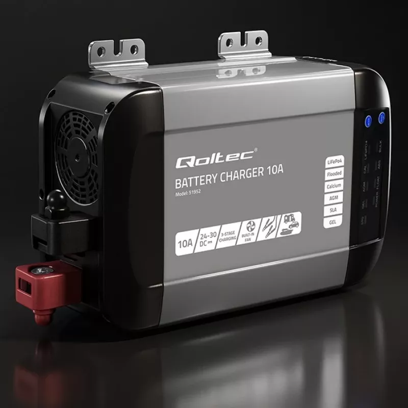 Qoltec 51952 cargador inteligente Monolith para baterías LiFePO4/AGM/GEL/SLA, 10 A, 24 V