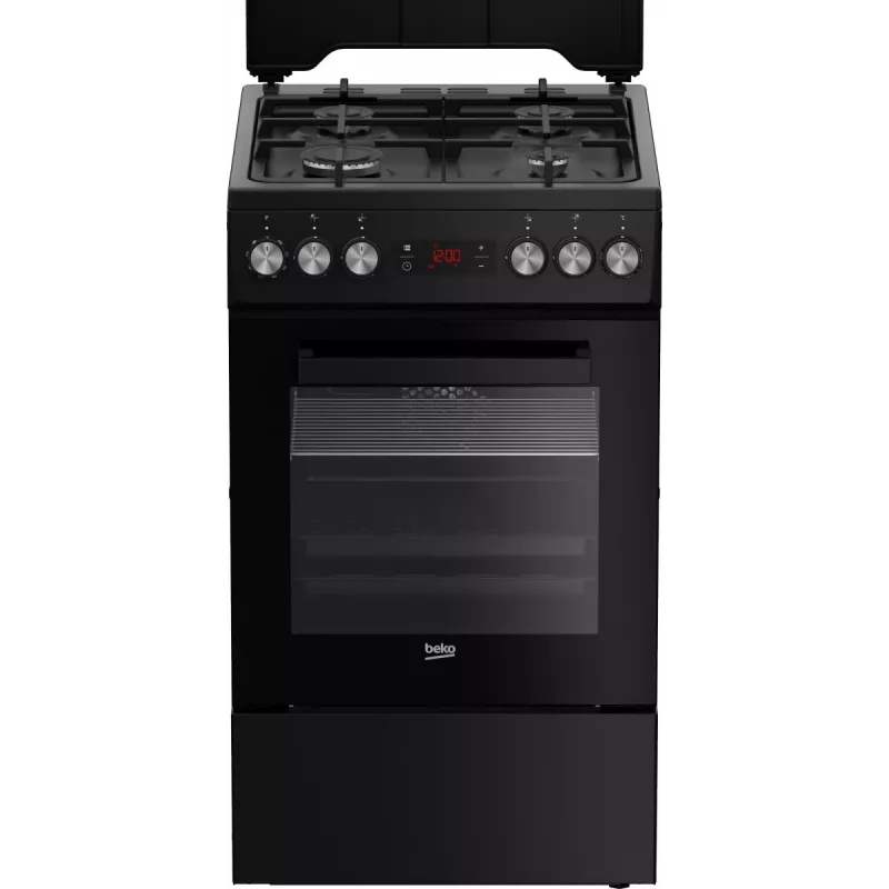 Cocina independiente BEKO FSM52331DBDS, encimera de gas 4 fuegos (2900/2000/2000/1000 W), horno eléctrico 60 L, 60 cm, clase de eficiencia energética A, negro