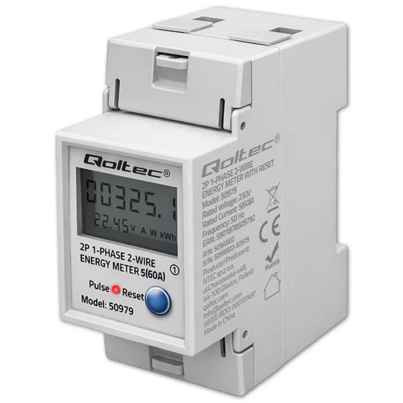 Contador de energía QOLTEC monofásico carril DIN 230V (MPN 50979)