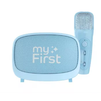 Altavoz infantil portátil myFirst Voice 2 de myFirst — azul, altavoz inalámbrico a pilas con soporte de micrófono