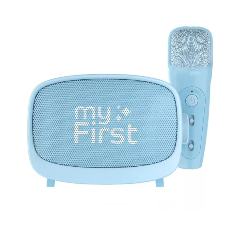 Altavoz infantil portátil myFirst Voice 2 de myFirst — azul, altavoz inalámbrico a pilas con soporte de micrófono