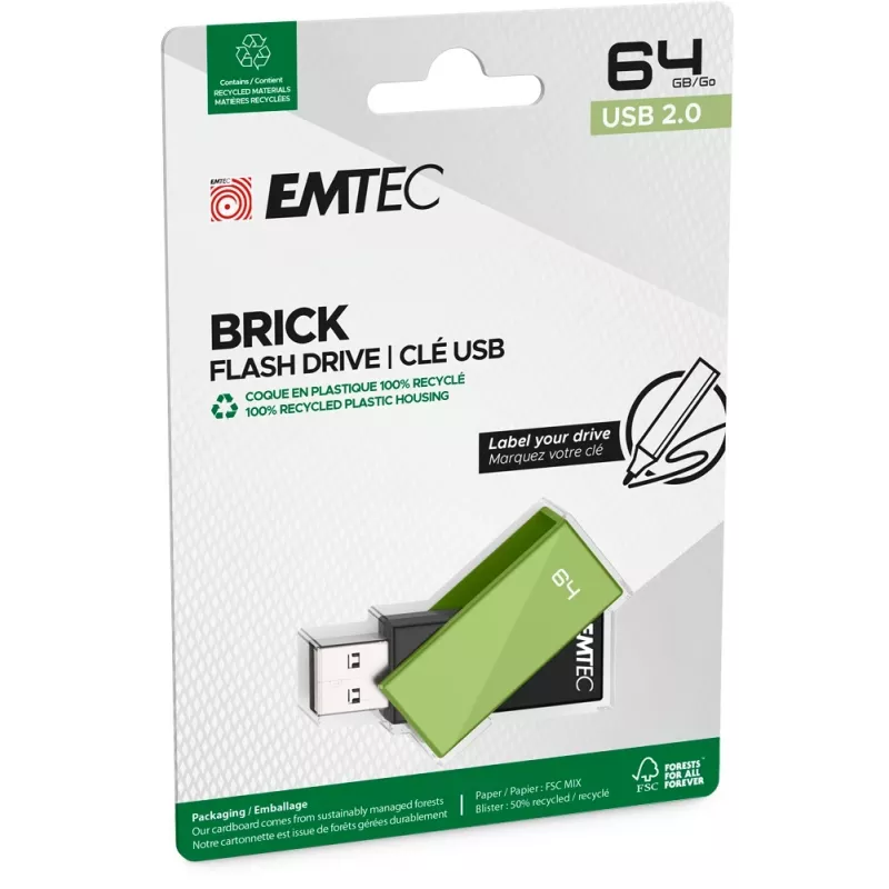 Memoria USB Emtec C350 Brick 64 GB USB Type-A negro verde