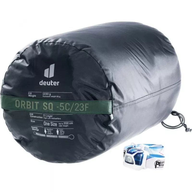Saco de dormir DEUTER Orbit SQ -5, rectangular, altura corporal 200 cm, cremallera derecha, confort 0–10 °C, verde