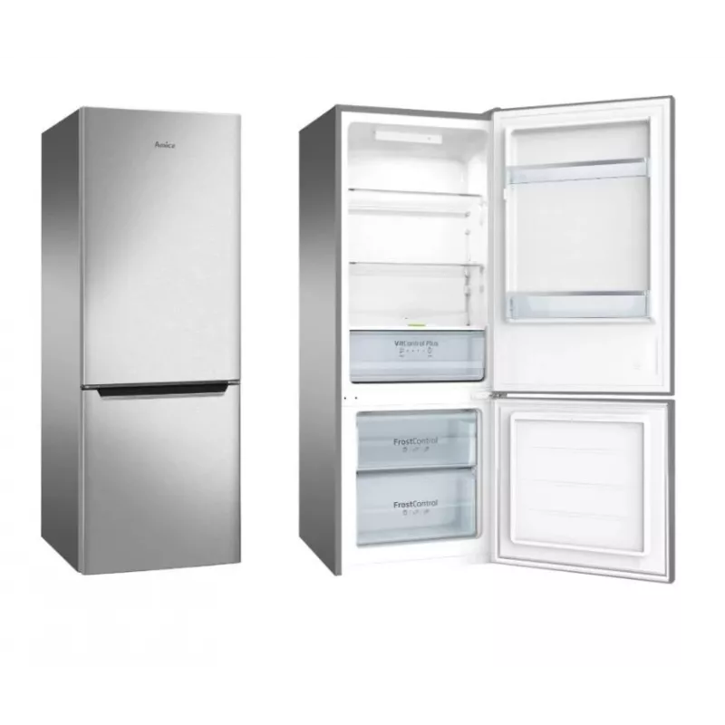 Amica FK244.4X(E) frigorífico combi de libre instalación, congelador inferior, frigorífico de 153 l, congelador de 52 l, FrostControl, clase energética E